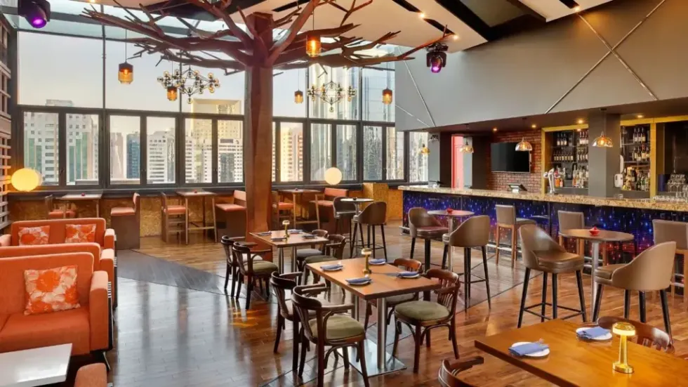 Stylish restaurant with modern decor. Up & below Restaurant Abu Dhabi