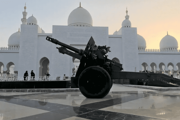 Cannon Firing at Sheikh Zayed Grand Mosque Abu Dhabi during Ramadan UAE