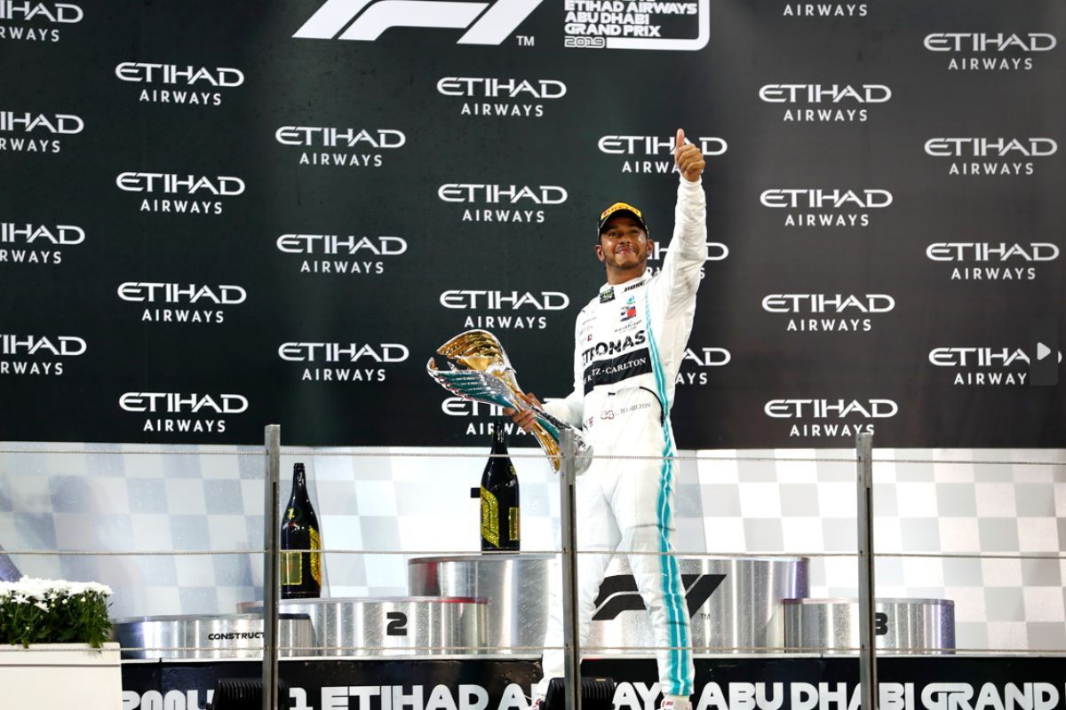 Lewis Hamilton at Abu Dhabi Grand Prix Lewis Hamilton at Abu Dhabi Grand Prix stage featuring Etihad Airways