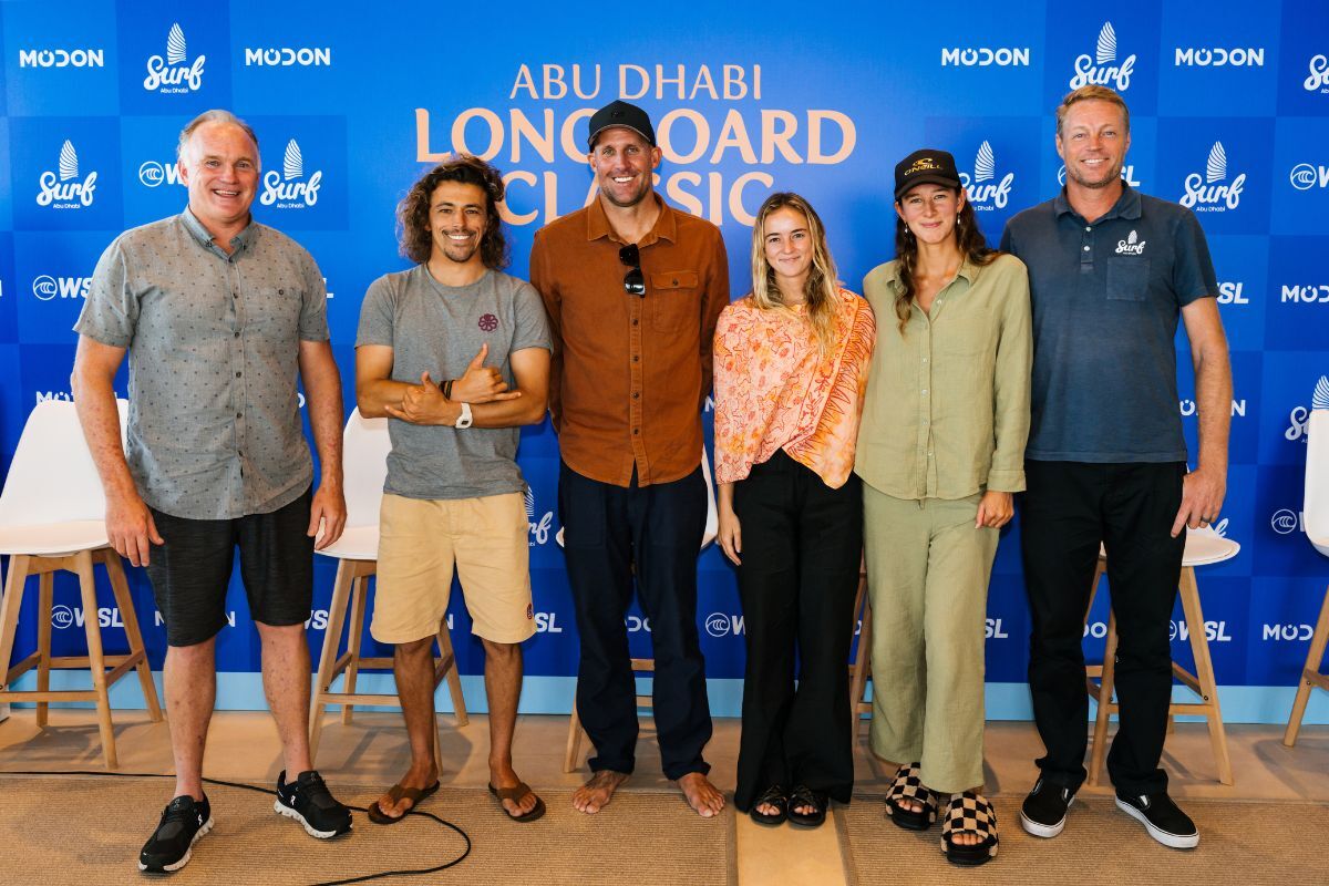 World Surf League Andrew Stark, Edouard Delpero of France, Taylor Jensen, Rachael Tilly, Honolua Blomfield, Ryan Watkins in Abu Dhabi