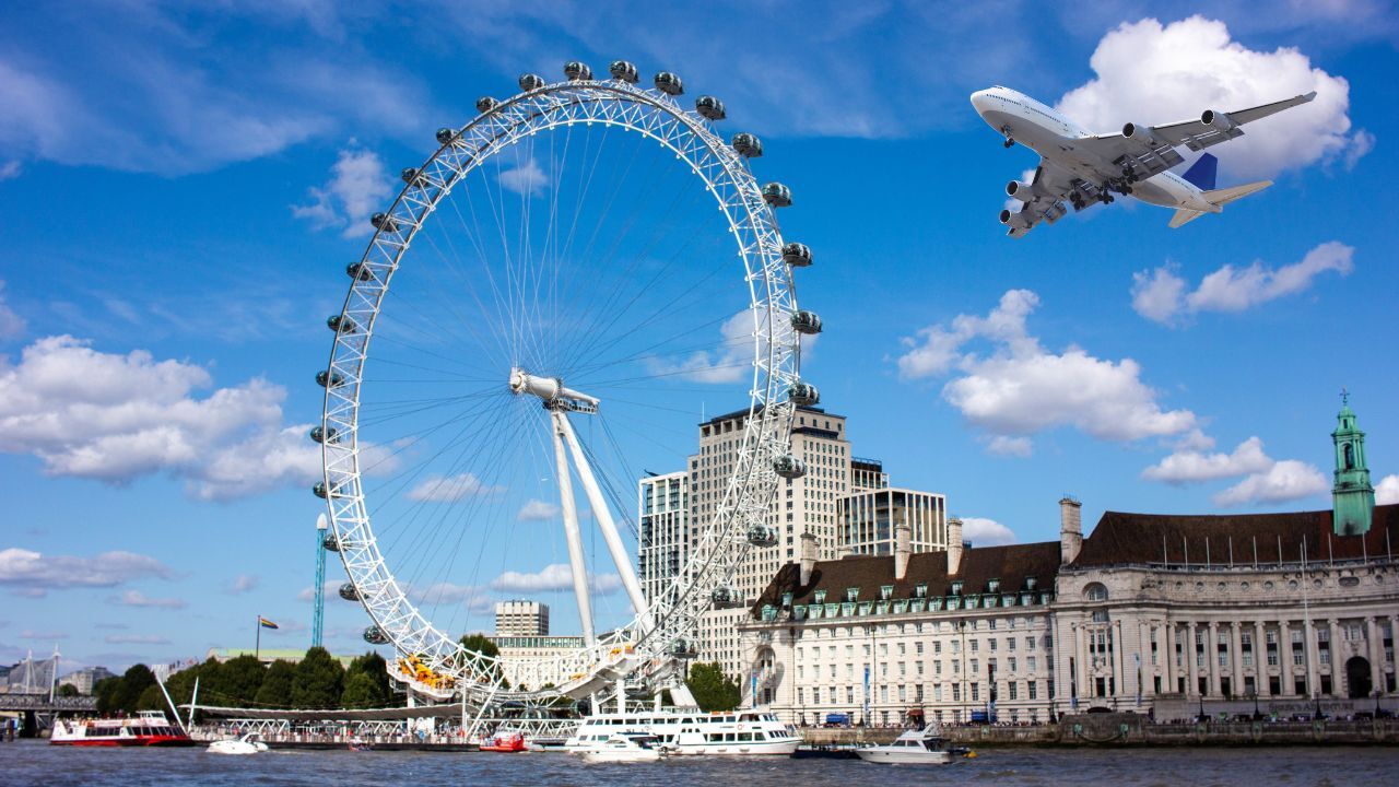 london eye with a plane london eye with a plane