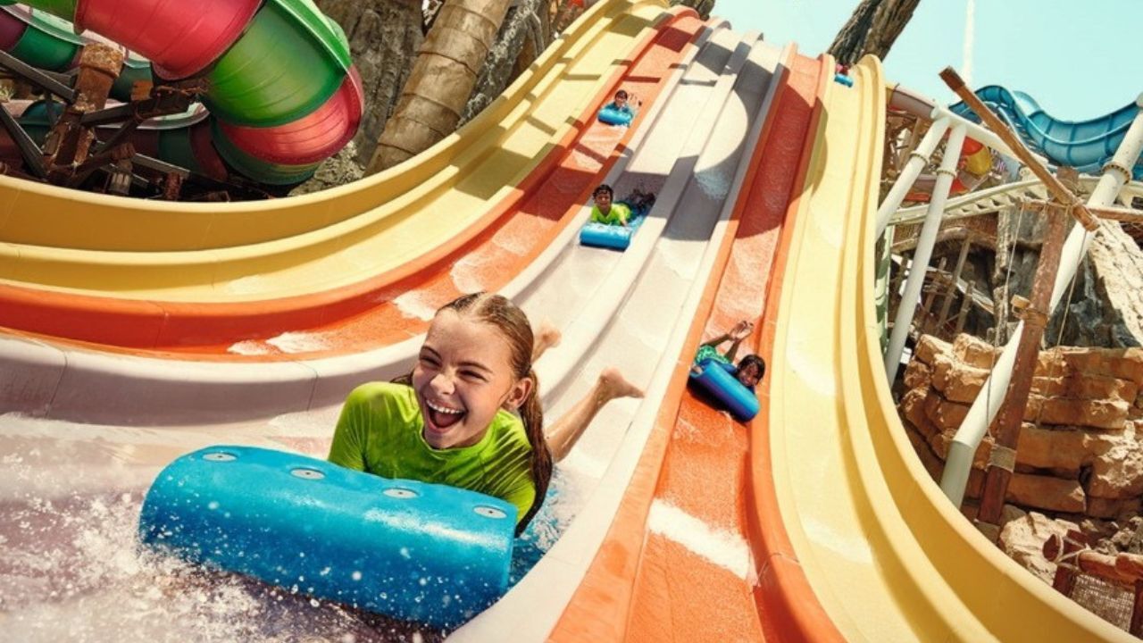 yas waterworld slide yas waterworld kids on slide